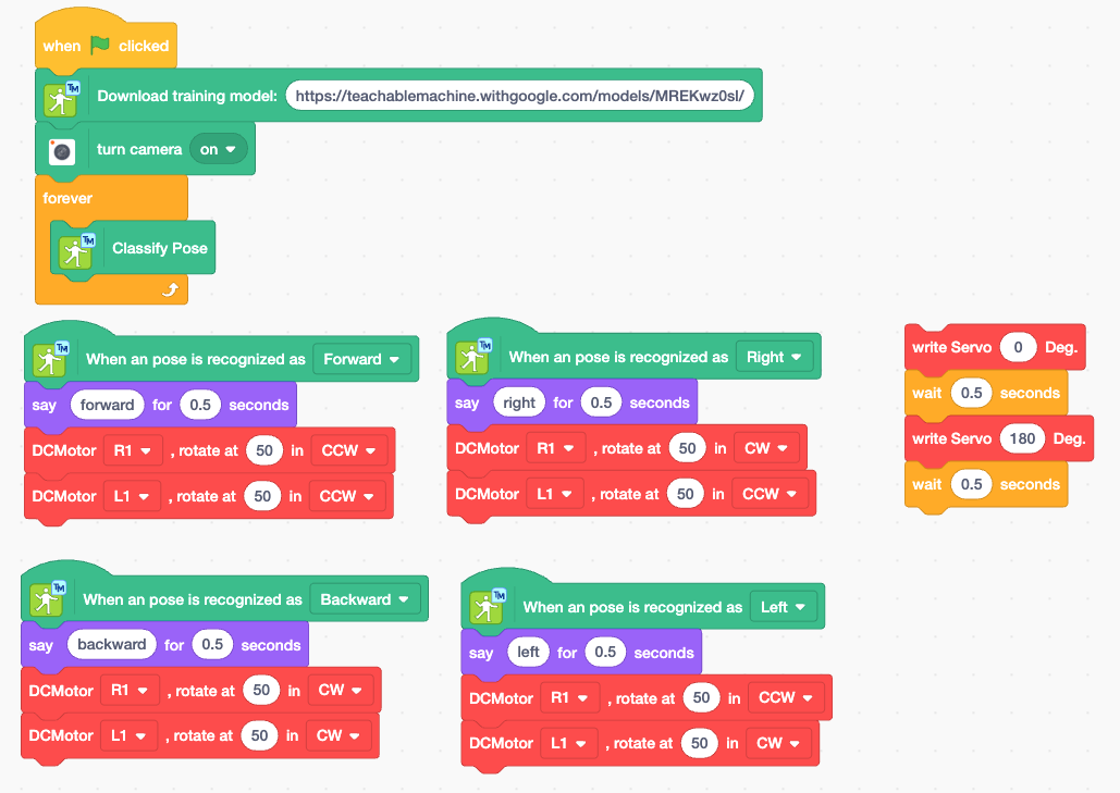 Sample Scratch Code — Full Teachable Machine Game Control